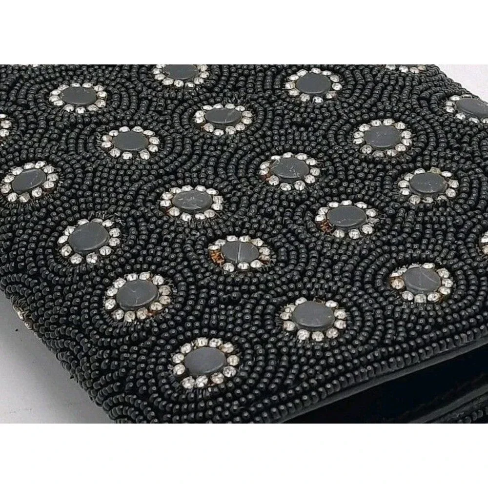 Deepa Gurnani Pattern Handmade Bead/Crystal Evening Bag Clutch Black NEW FLAWS